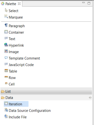 Iteration is under the data category along with include file and data source configuration